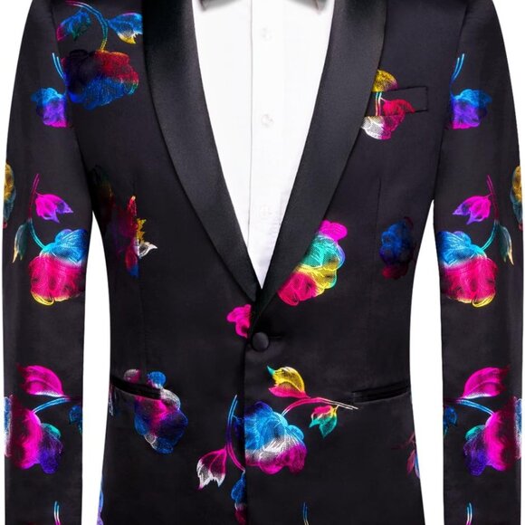 Other - Men's Luxury Floral Blazer - Slim Fit Shawl Lapel Tuxedo Jacket for Parties